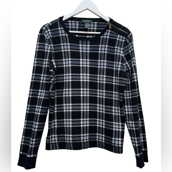 Ralph Lauren Jeans Co Black and White Knit Plaid Shirt Top Long Sleeve XL - Picture 1 of 10
